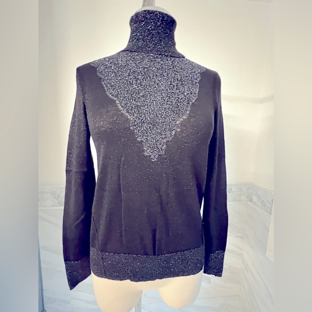 New Simply Vera /Vera Wang Lurex Turtleneck Black Sweater Sz S